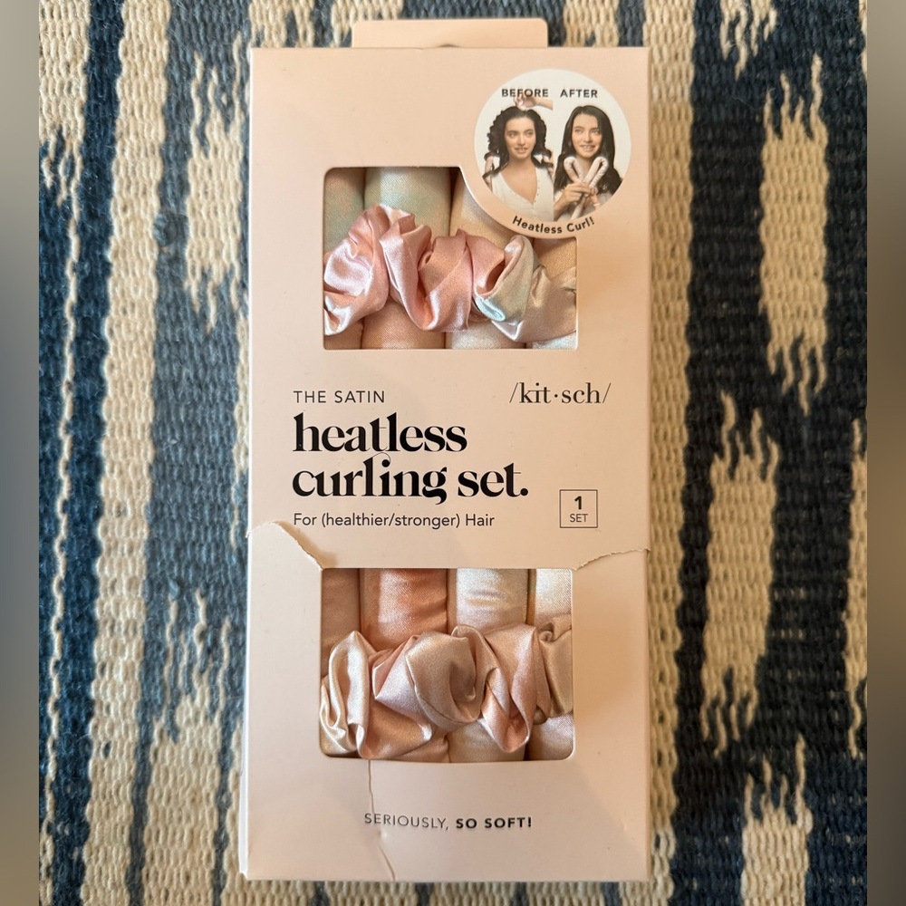 Kitsch Satin Heatless Curling Set - Pink and Cream (NIB)